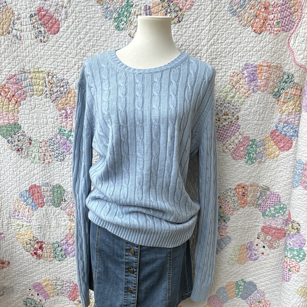 Vineyard Vines Cable-Knit Cashmere Crewneck Pullover Sweater Blue Whale Logo XL